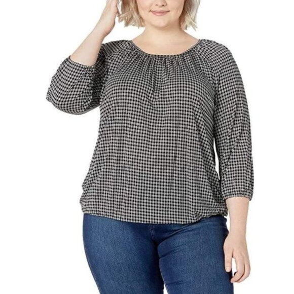 MICHAEL Michael Kors Micro Check Peasant Top - Picture 2 of 6